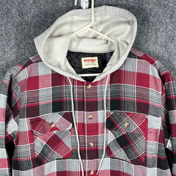 Wrangler Authentics Men's Plaid Quilted Lined Flannel Shirt Jacket Hoodie Red M - Picture 5 of 11